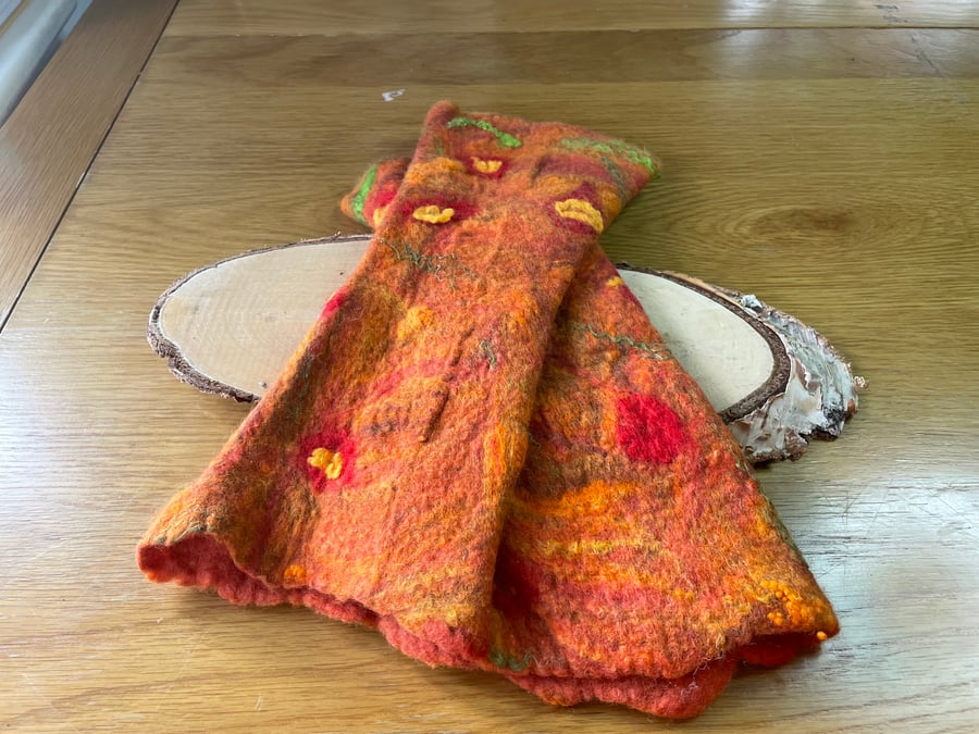 Unique Hand Warmers, fingerless, organic British Wool, wet felted handmade in UK