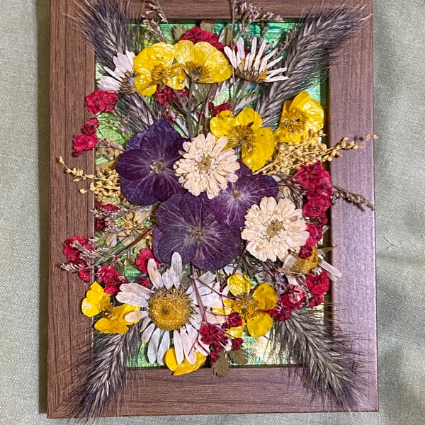 Handmade Dried and Pressed Flower Arrangement In Framed Picture