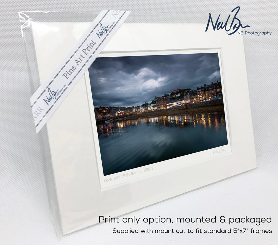 Oban Bay Scotland & McCaig's Tower at Night - A6 (7" x 5") Unframed Print