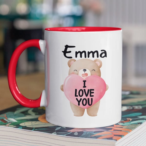 Name I Love You Bear Personalised Mug Valentines Anniversary Cute Novelty Gift 