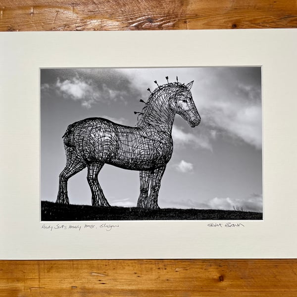 Andy Scott's Heavy Horse, Glasgow Signed Mounted Print FREE DELIVERY