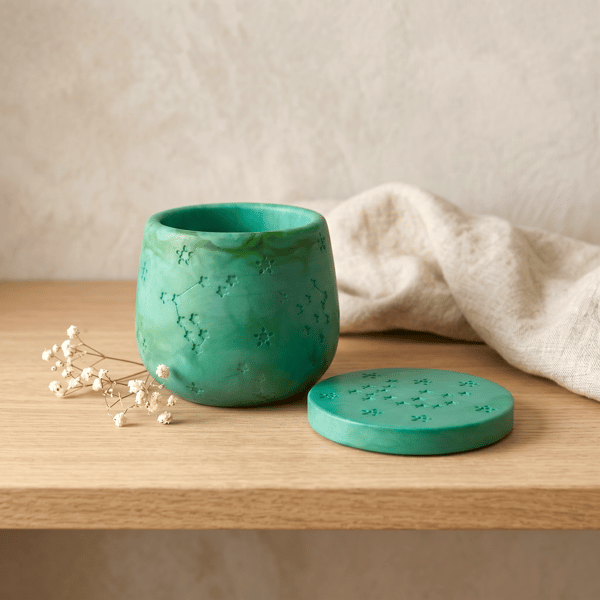 Green marbled jewellery box with star and constellation design
