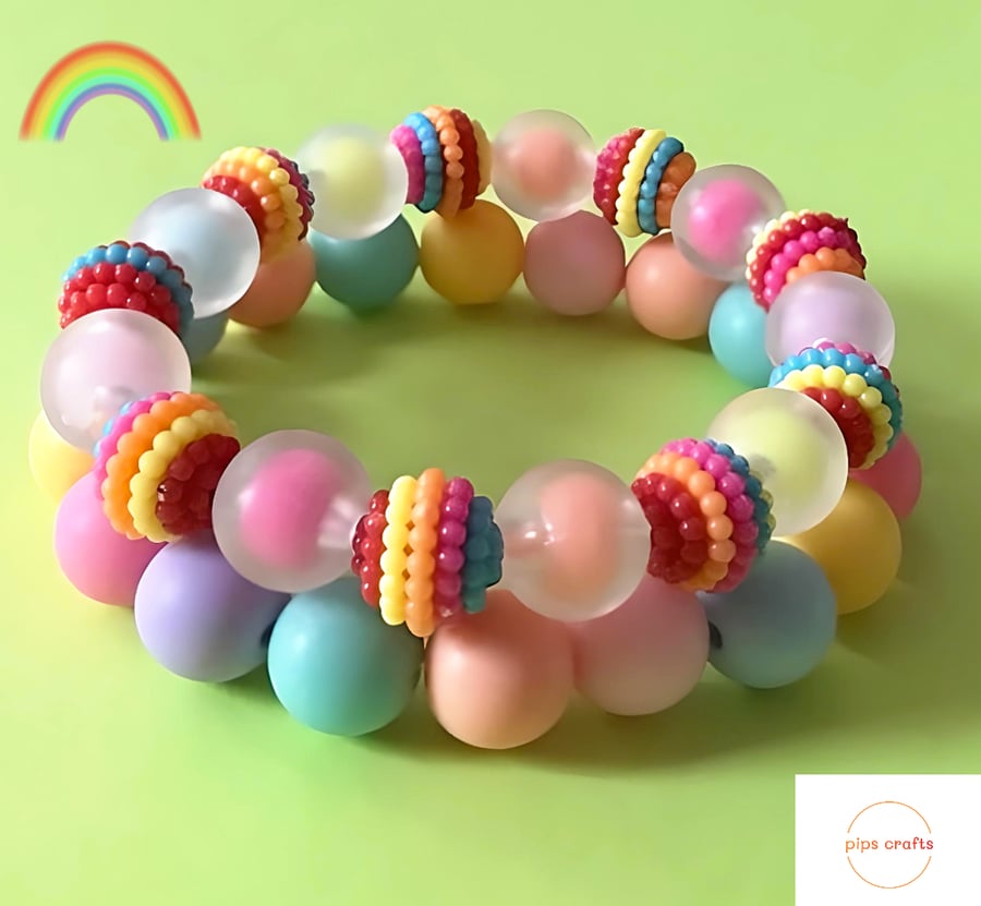 Colourful Rainbow Bead Stretchy Bracelet Duo, Quirky Jewellery, Gift Idea