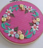 Pink Floral Embroidery Hoop Art 