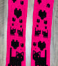 Bright Pink & Black Crochet Scarf with Cat & Heart Design