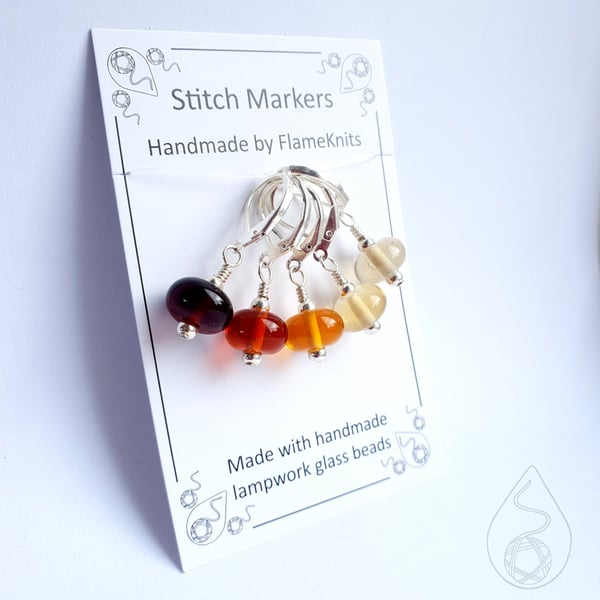 Lampwork Stitch Markers - Amber Gradient
