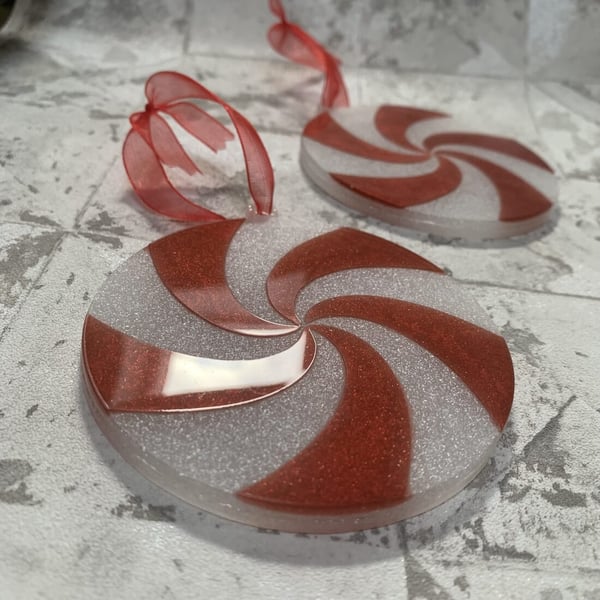 Red and White Peppermint Swirl Christmas Decoration - made to order