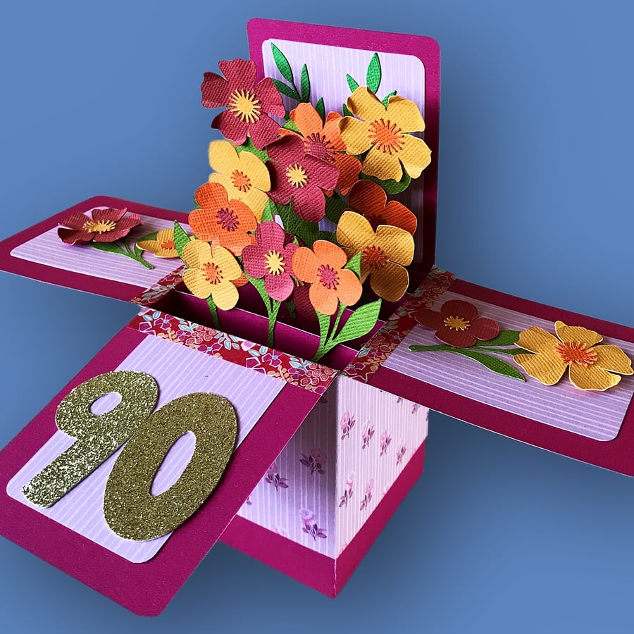 3D Box Flower Card Folksy