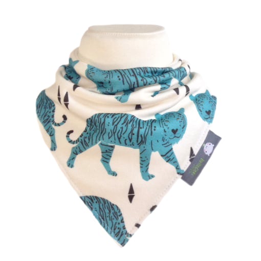 ORGANIC Baby Bandana Dribble Bib in TIFFANY BLUE TIGERS Gift Idea from BellaOski