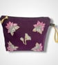 Purple Lotus Flowers Linen Makeup Bag
