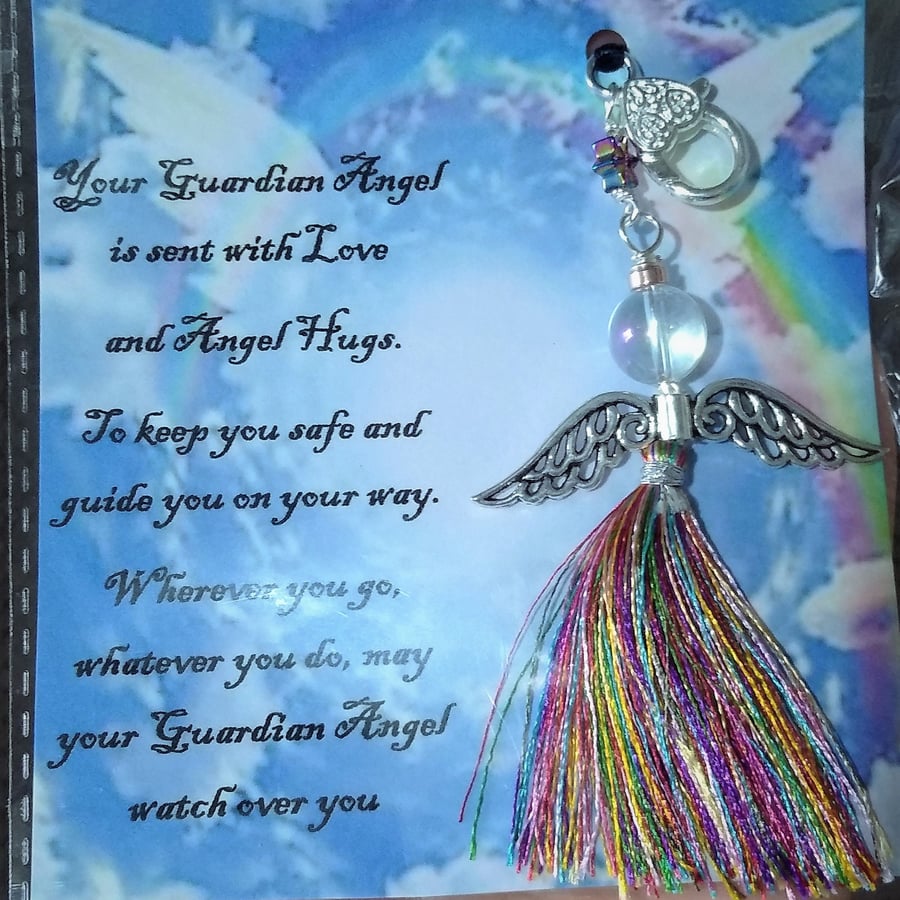 Guardian Angel Gemstone Bag Charm Keyring Gift, Fairy Bag Charm Keyring