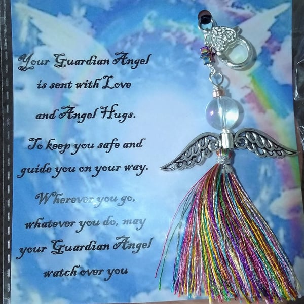 Guardian Angel Gemstone Bag Charm Keyring Gift, Fairy Bag Charm Keyring