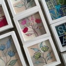 Framed Textile Art. Small Seedpods. Machine Embroidered Appliqués. Home Decor 