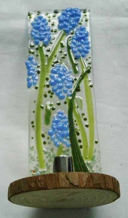 Blue Muscari Fused Glass Worry Poppet - Suncatcher