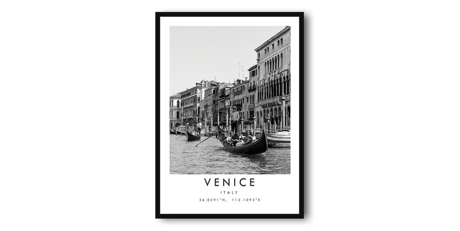 Venice Travel Print, Italy poster Poster, Black and White Print, Unique Wall Art