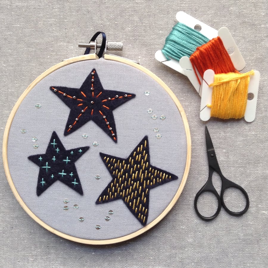 Star Gazer Embroidery Hoop Art