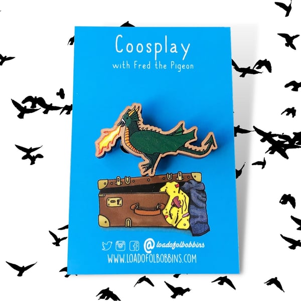 Pigeon Dragon Illustration Wooden Brooch