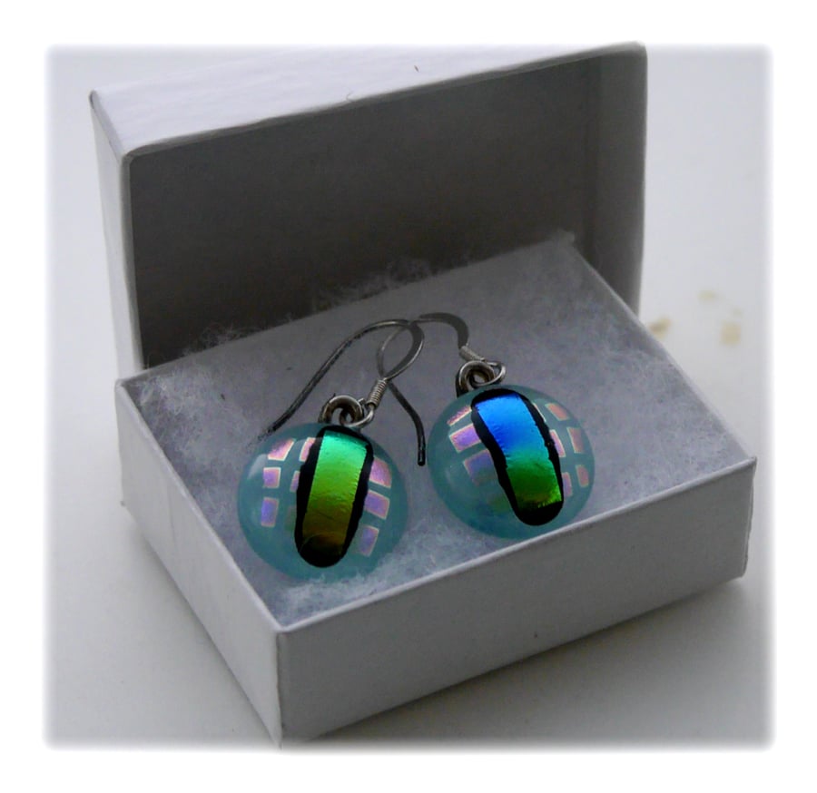 Handmade Fused Dichroic Glass Earrings 147 Turquoise pretty