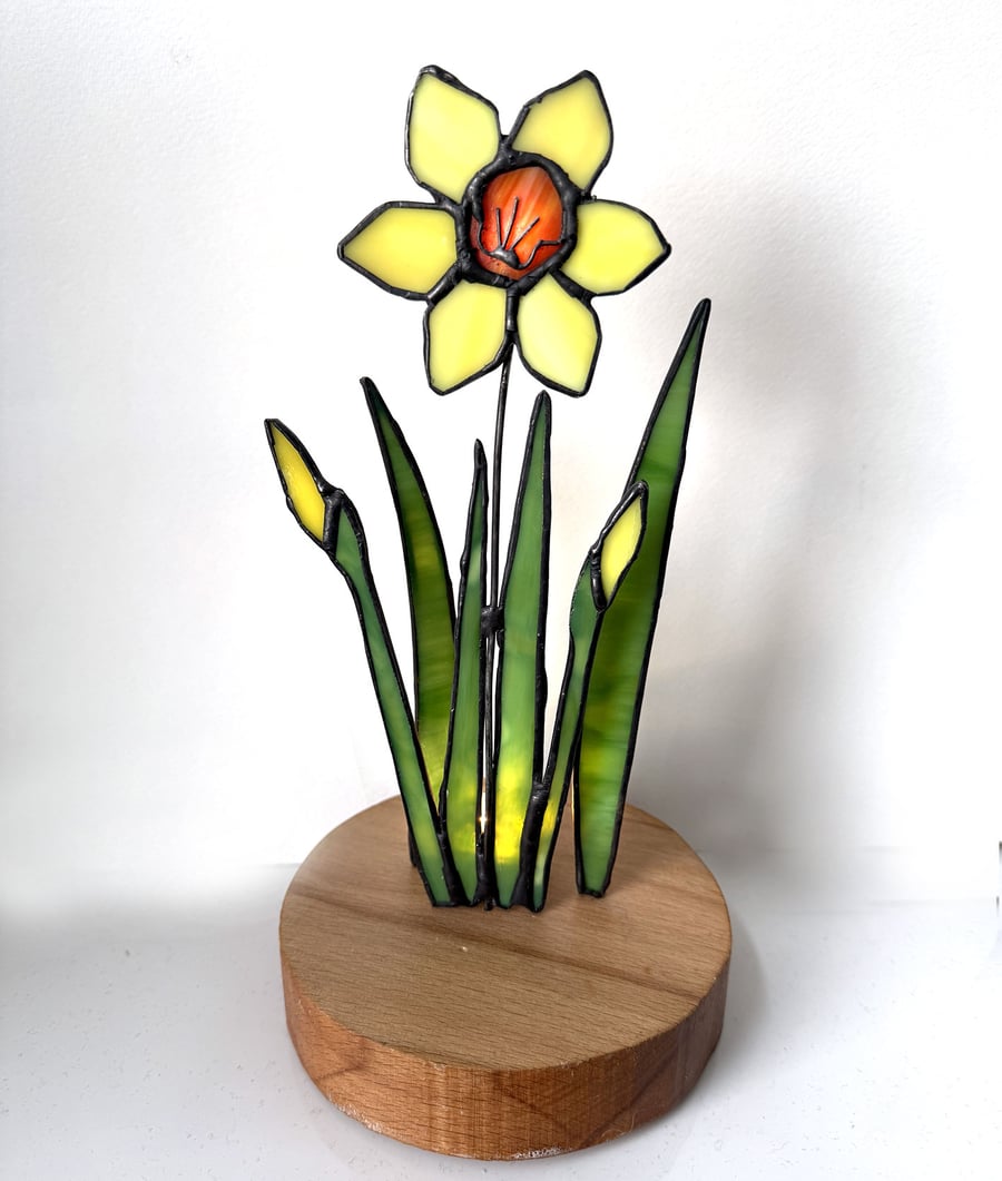 Daffodil Glass Art Ornament Lamp 3D effect with LED light