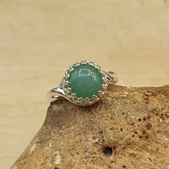 Green Aventurine ring. 925 sterling silver rings for women