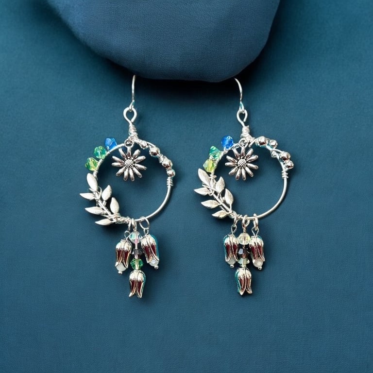 Statement Bluebell Botanical Crystal Earrings FREEPOST