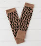 Leopard fingerless gloves - camel and charcoal - Image 2
