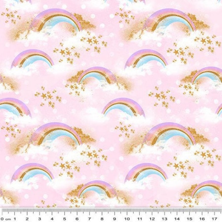 Fat Quarter Rainbow Unicorn Rainbows And Clouds 100% Cotton Quilting Fabric