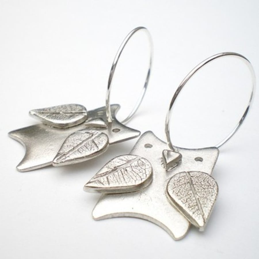 Silver Leafy Owl Earrings