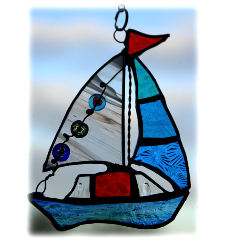 Boat Suncatcher Stained Glass Sailboat Yacht 040