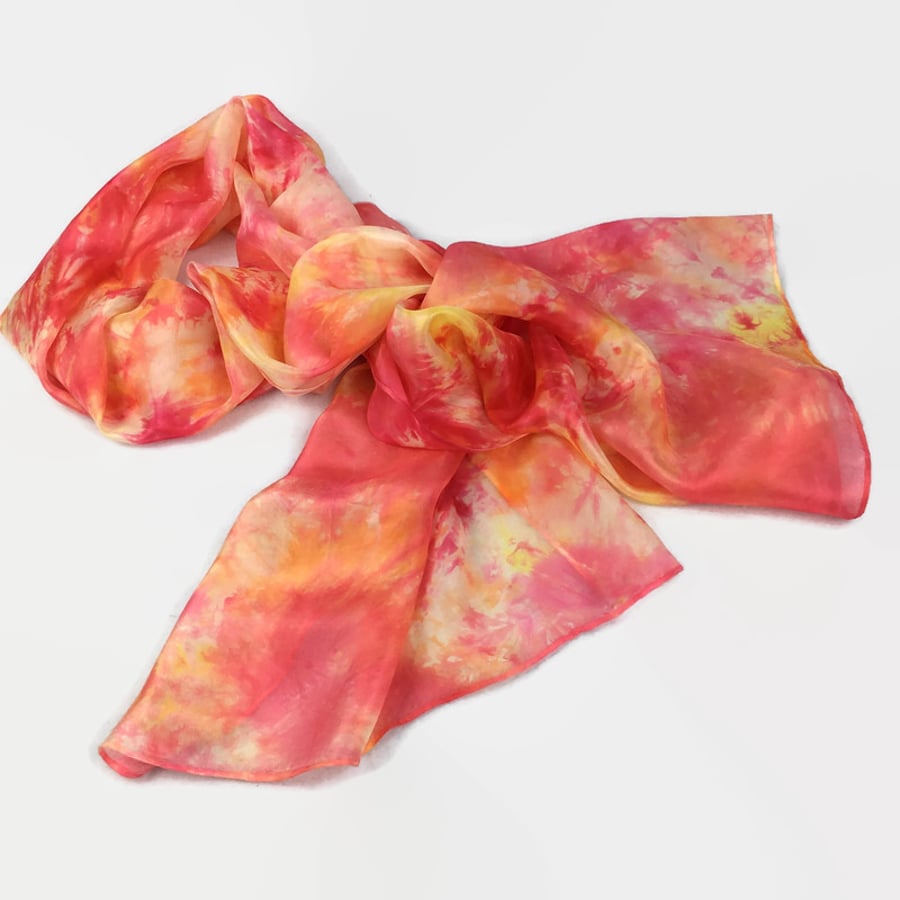 Hand dyed silk scarf in red, orange and yellow