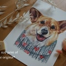Watercolour Corgi Print - Dog in Cozy Jumper - Cute Pet Wall Art