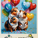 Happy Birthday Guinea Pigs Heart Balloon Card A5
