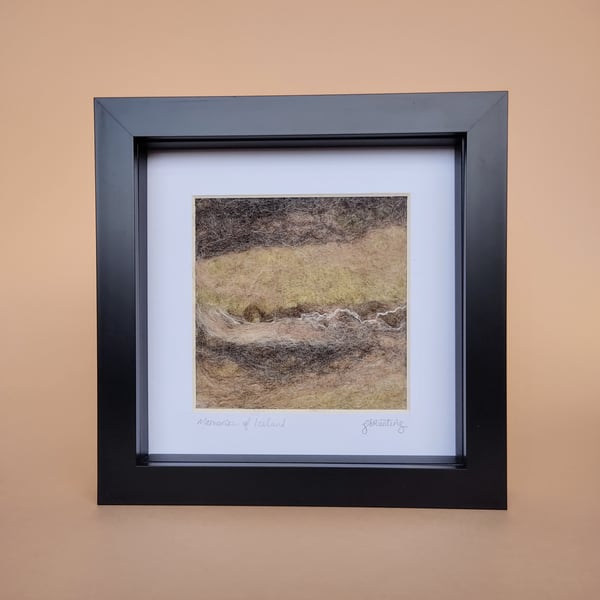 "Memories of Iceland". Original wool felt wall art. Unique square framed picture