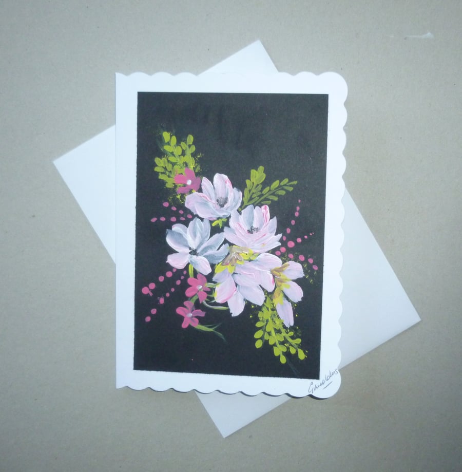 hand painted blank floral card ( ref FA 413 T3 )