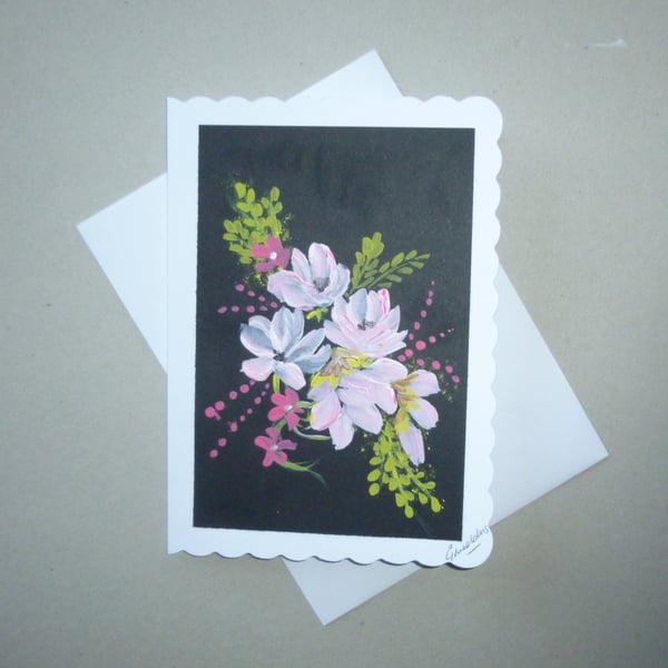 hand painted blank floral card ( ref FA 413 T3 )