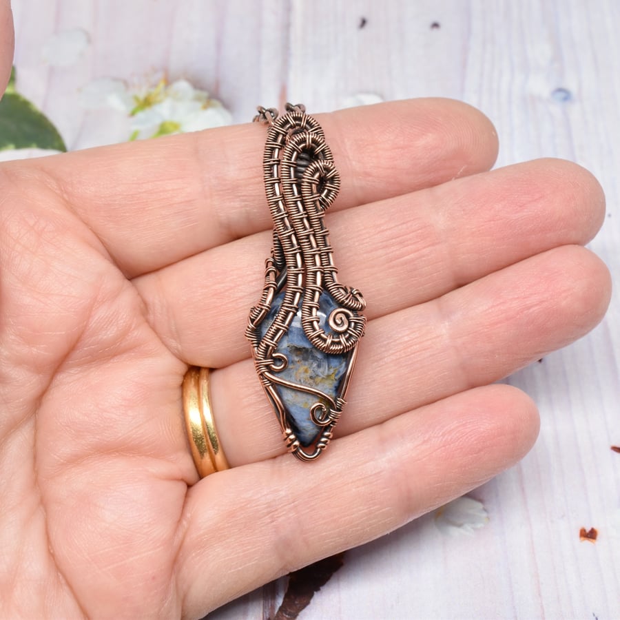 Dainty Pietersite and Copper Wire Woven One of a Kind Pendant