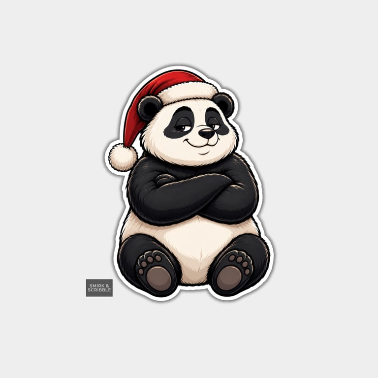 Funny Christmas Sticker Vinyl Xmas Decal For Adults - Cute Panda In Santa Hat