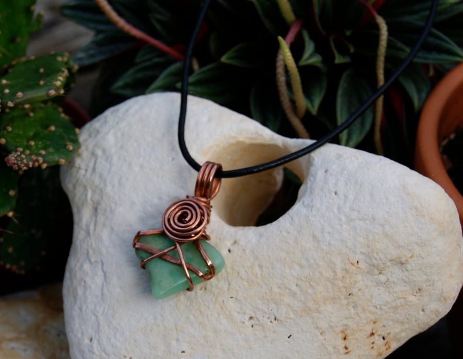 Chrysoprase Wire wrapped Copper Pendant