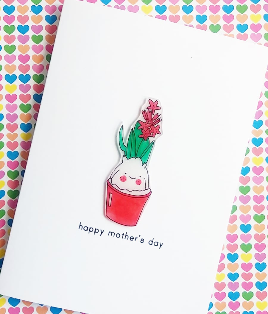 mother's day card - pink hyacinth plant