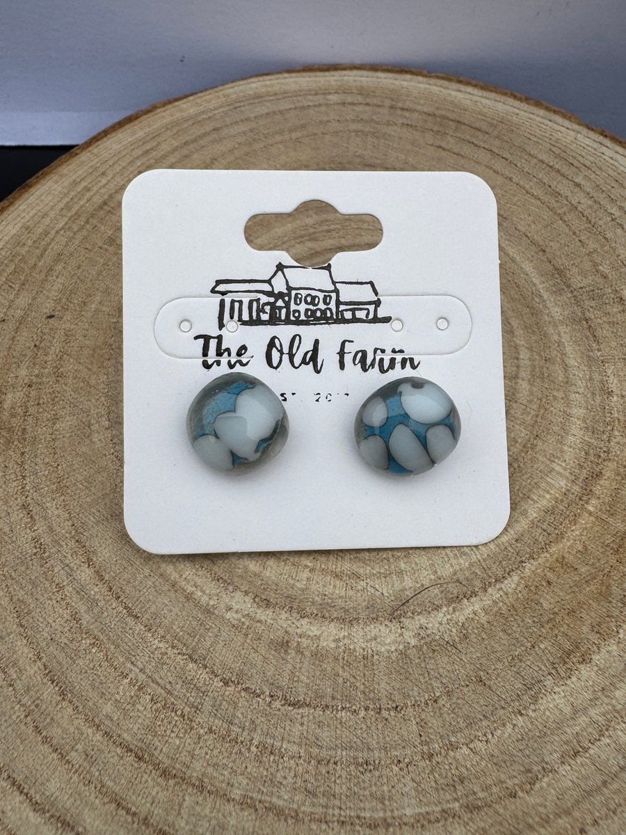 A beautiful Pair of Blue and White Glass Fused Earrings 