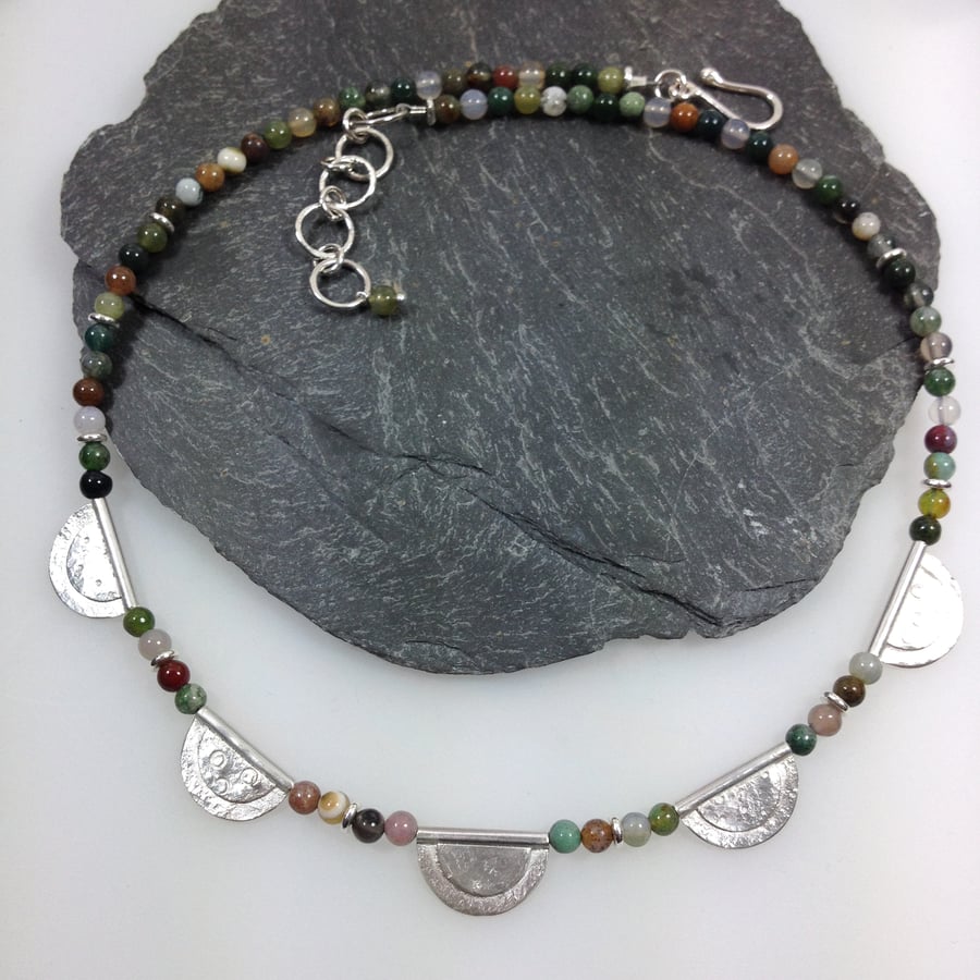 Silver and Indian agate necklace