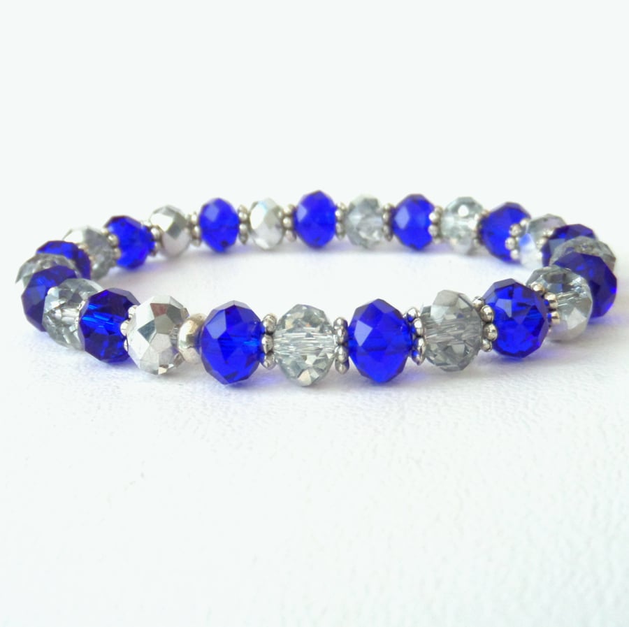 SALE: Silver and blue crystal stretchy bracelet