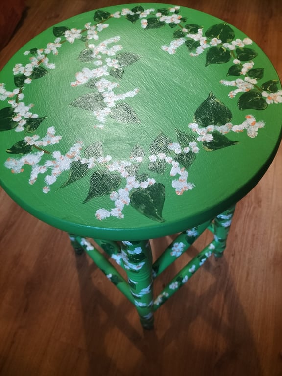 Hand painted tall stool with climbing hydrangers