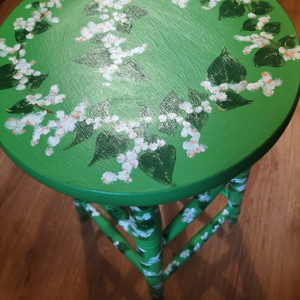 Hand painted tall stool with climbing hydrangers