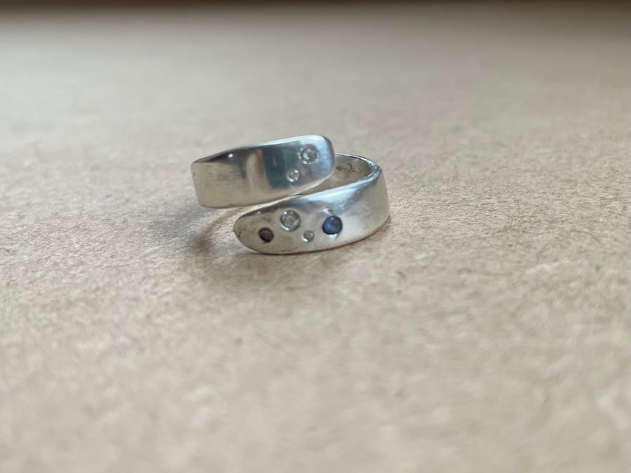 Fine silver and cubic zirconia wrap ring