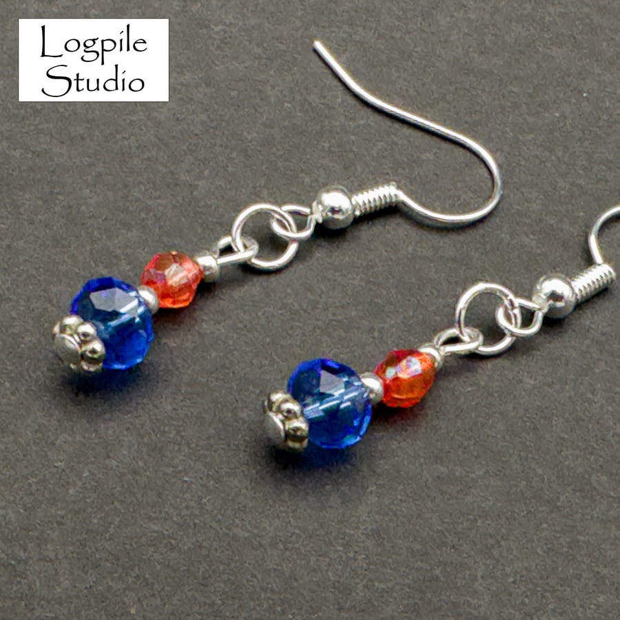 Sapphire Blue and Padparadscha Pink Dangle Earrings