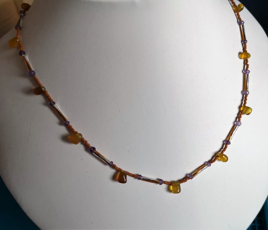 Yellow Chalcedony and Amethyst 20" necklace