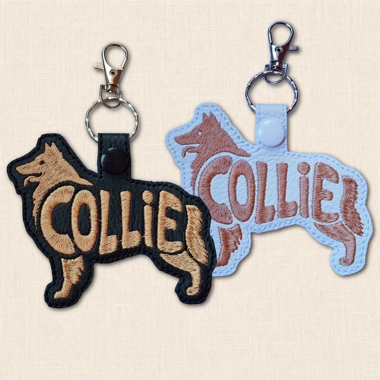 Collie Keyring - Dog Silhouette Word Art Accessory