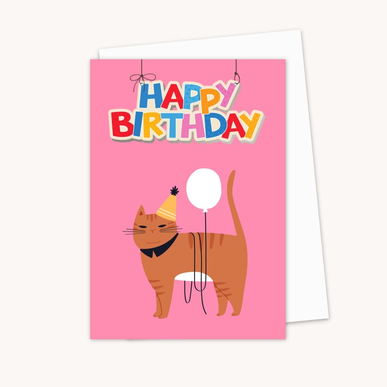 Party Cat Birthday Card: Cat Lover Greeting Card (705)