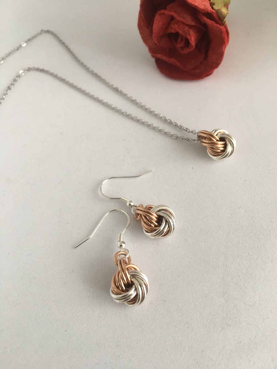 Sterling Silver with Bronze Love Knot Anniversary Jewellery Set